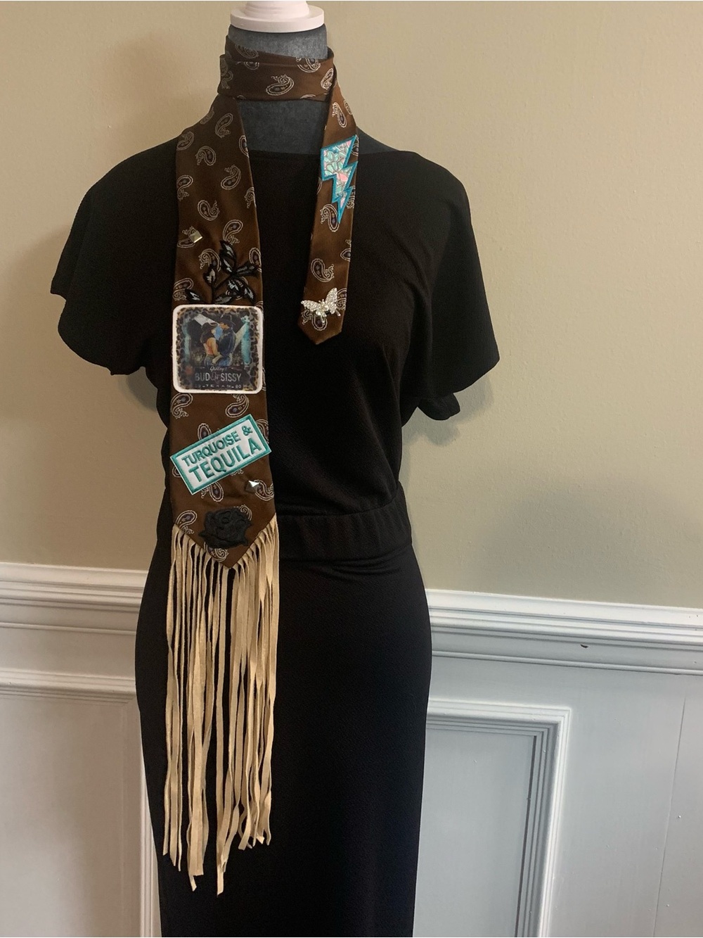 Statement Urban Cowboy Fringe Upcycled Necktie 80’s Nostalgia Bud And Sissy